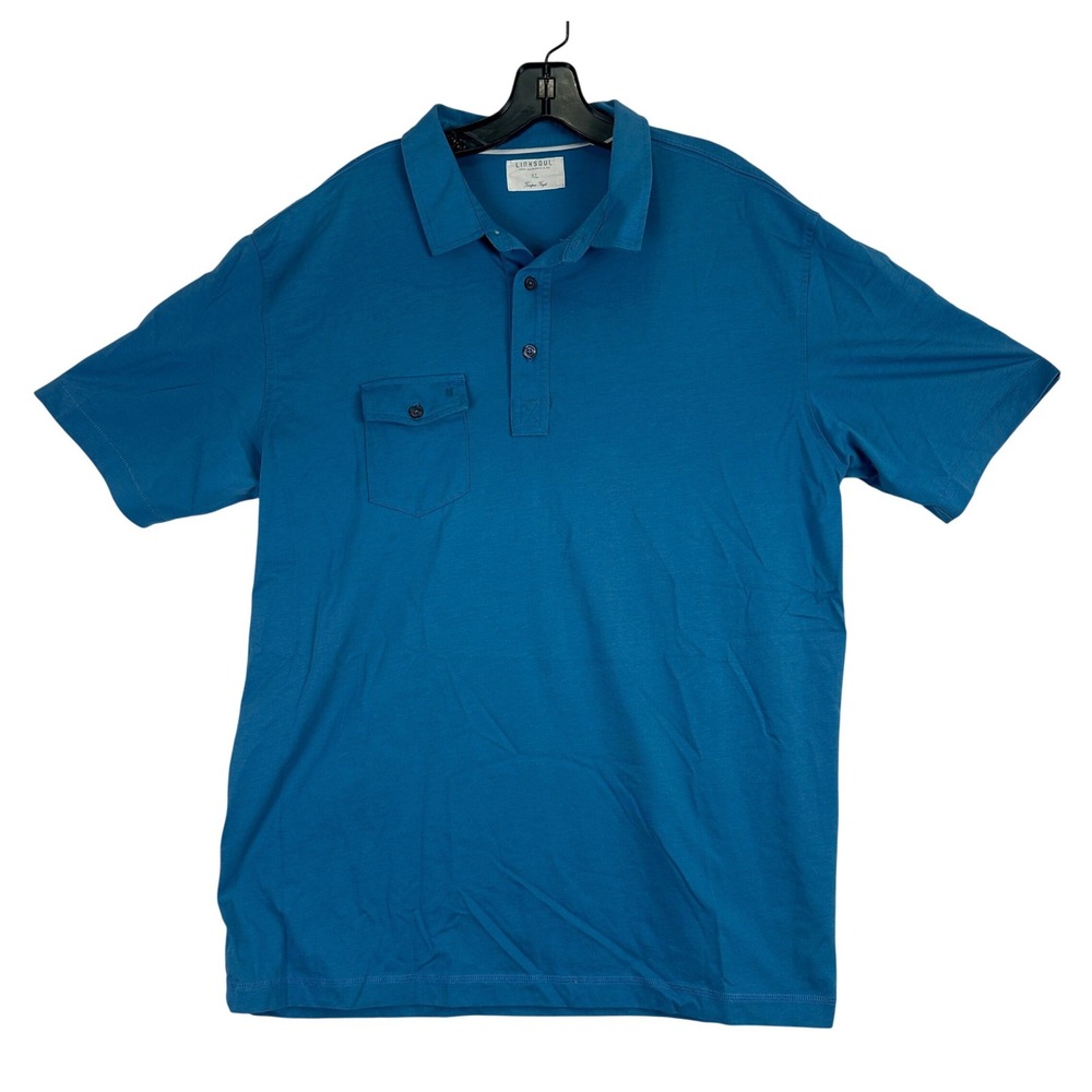Linksoul Tempus Fugit Polo Shirt Mens XL Blue Golf Luxury Cotton Pocket Preppy